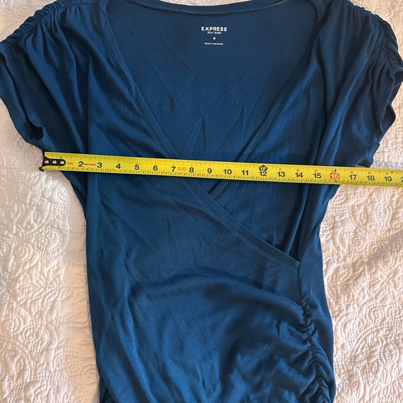 Express Blue Wrap Ruched Blouse - Picture 8 of 12